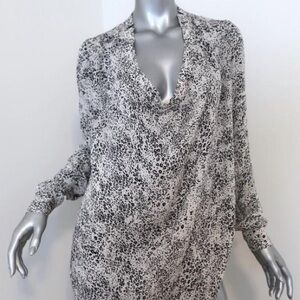 Haute Hippie Return of the Cowl Blouse White Leopard Print Silk Top Size Medium